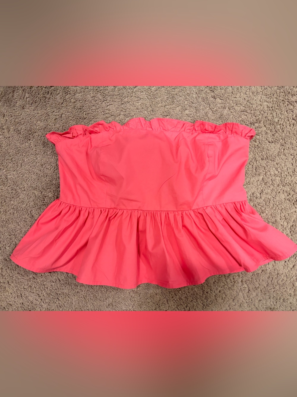 Strapless Ruffle Peplum Crop Top - Bright Pink